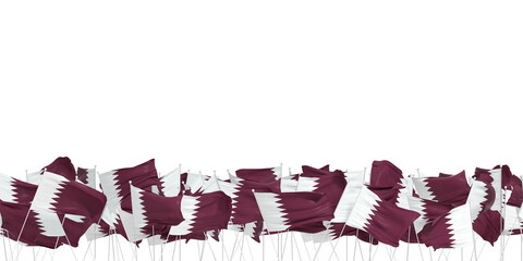 beaucoup de drapeaux Qataris sur fond blanc - rendu 3D