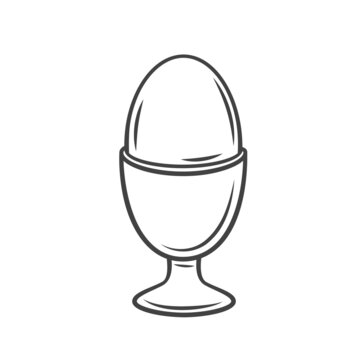 Boiled chicken eggs in eggshell in egg holder outline drawn vector illustration.