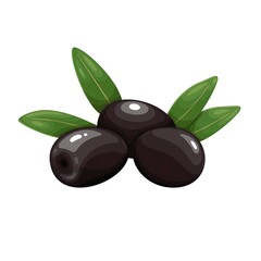 Black olives with leaves. Vector illustration of heap olives.