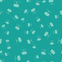 Green House with dollar symbol icon isolated seamless pattern on green background. Home and money. Real estate concept. Vector