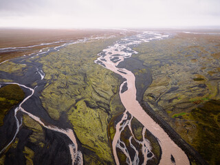 river along in Iceland from above - obrazy, fototapety, plakaty