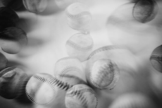 Baseball Abstract Sports Blurred Background With Balls In Multiple Exposure.