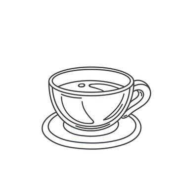 Cup of coffee or tea outline icon. Simple linear sketch vector illustration of cup