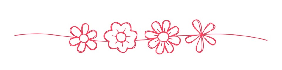 Doodle floral spring scribble banner on white background
