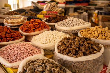 dried fruits and nuts in a Bukaran market Uzbekistan