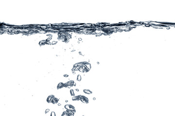 Clear water with air bubbles on white background