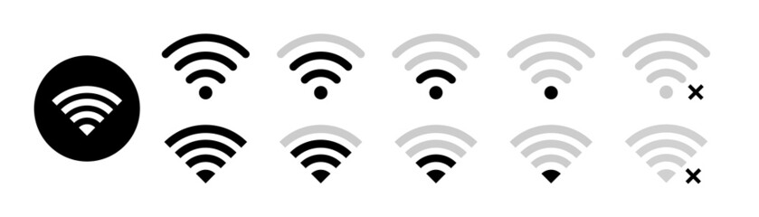 Wifi internet signal icon set. Wlan antenna router signs. Wi-fi wireless icon
