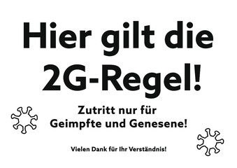 2G Türschild,, Hinweisschild , Coronaregeln