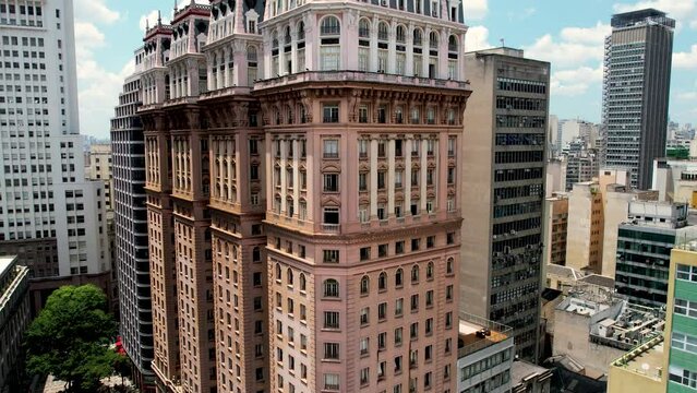 Martinelli Building at downtown of Sao Paulo Brazil. Stunning landscape of historic centre of city. Medieval buildings and viaducts of historic center of Sao Paulo. Travel destinations.