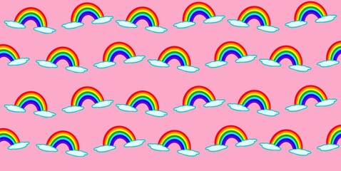 Pattern rainbow with cloud  magic rainbow texture with pink background