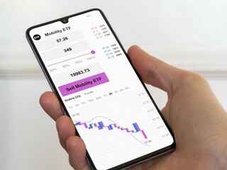 Stock exchange market chart, Stock market data on smartphone. Business analysis of an mobility ETF	
