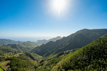 Fototapeta premium Panoramic view on green mountains of Anaga national park, North of Tenerife, Canary islands, Spain