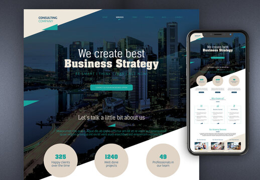 Business Presentation Website with Blue and Beige Accents