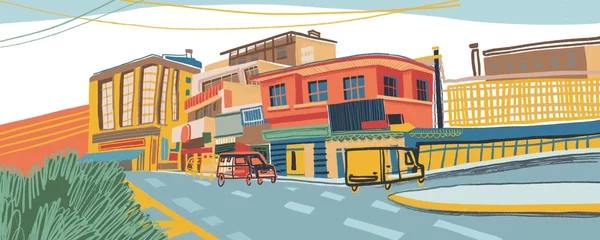 Selbstklebende Fototapeten Orange Abstract Building illustration. City illustration poster wall. Urban landscape Postcard travel concept.   © RioRita