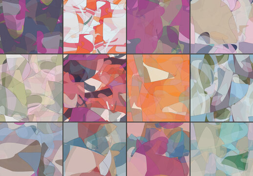 Seamless Pattern Set with Transparent Random Overlapping Wavy Shapes