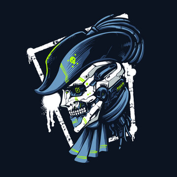 the pirate robot skull illustration