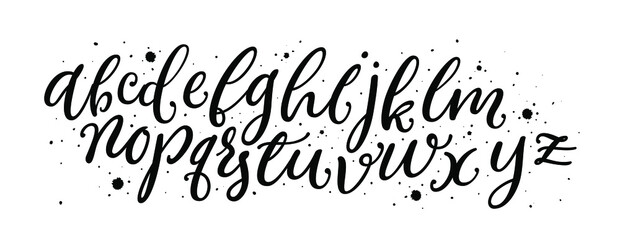 Vector hand drawn alphabet. Brush painted letters. Handwritten script alphabet. Hand lettering and custom typography for your designs: logo, for posters, invitations, cards, etc. Vector type.