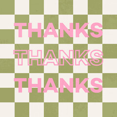 Thanks on background with white and green squares. Retro elements for pattern, card, poster, invitation, logo	

