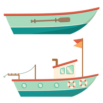 recommend clip art: wooden boat side view vector illustration isolated on white background