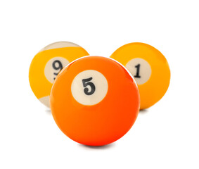 Billiard balls on white background