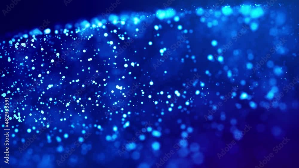 Wall mural 3d sci-fi background with glittering particles, depth of field and bokeh. magic blue glowing particl