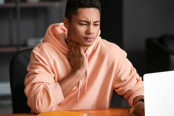 Ill African-American student with sore throat at home