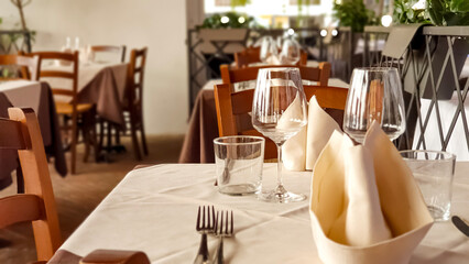 dinner table set at fancy Italian restaurant