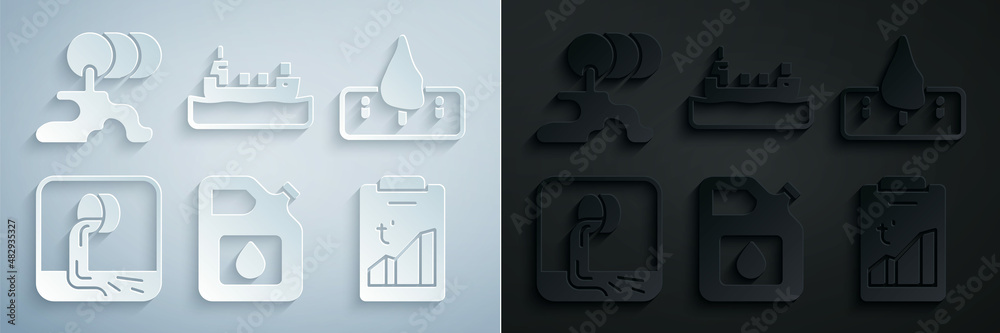 Sticker set canister for gasoline, deforestation, wastewater, global warming, oil tanker ship and barrel oil