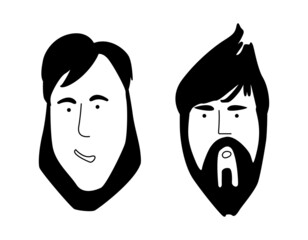 Obraz premium Men with beards. Hipster. Set of barber shop icons and haircut and mens fashion logo. Vector illustration.