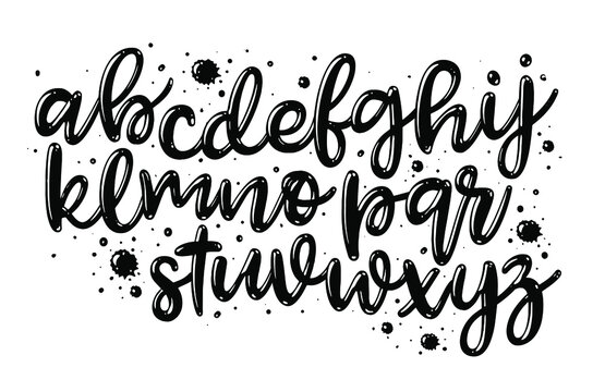 Hand drawn typeface set. Brush painted characters: lowercase and uppercase. Script font isolated on white background.	
