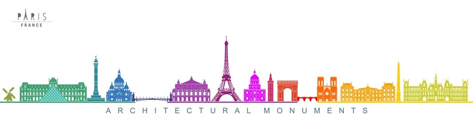 paris city and architectural monuments. coloful isolated vector illustration 