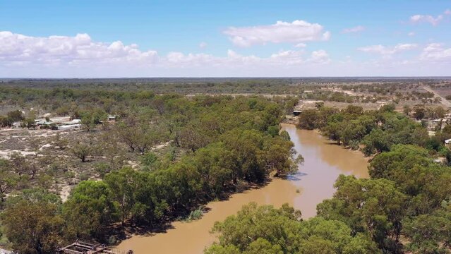 Baker park in Wilcannia town of Australian outback on Darling river as 4k.
