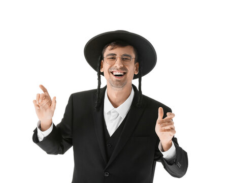 Hasidic Jewish man on white background