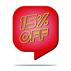 15 percent off. Discount for promotions. Red balloon with transparent background. Label for discount.