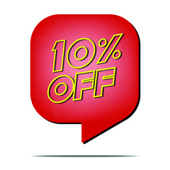 10 percent off. Discount for promotions. Red balloon with transparent background. Label for discount.