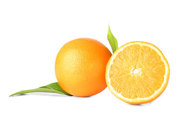 Fresh juicy oranges isolated on white background