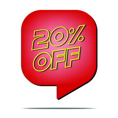 20 percent off. Discount for promotions. Red balloon with transparent background. Label for discount.