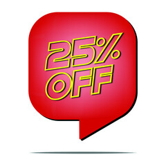 25 percent off. Discount for promotions. Red balloon with transparent background. Label for discount.