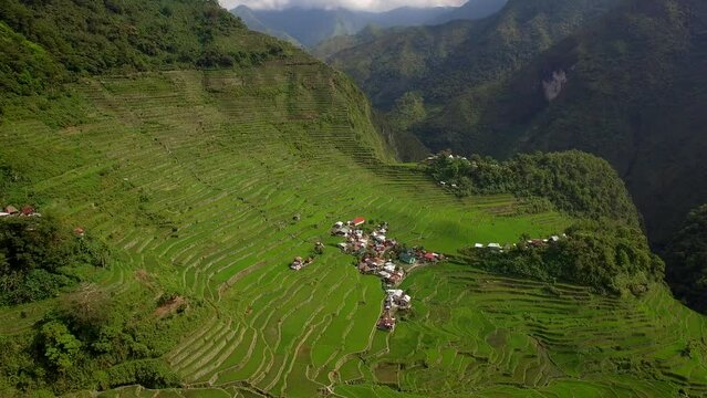 Aerial view of the ancient Ifugao Rice Terraces at Batad in northern Luzon, Philippines. 