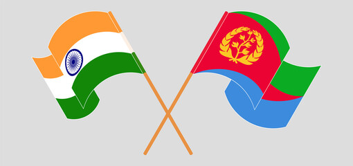 Crossed and waving flags of India and Eritrea