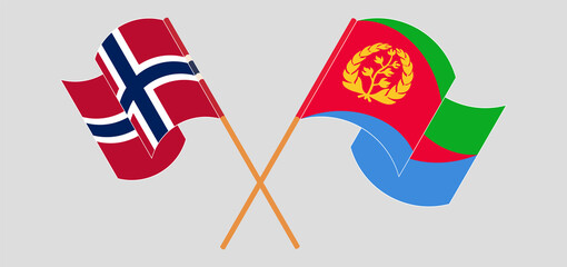 Crossed and waving flags of Norway and Eritrea