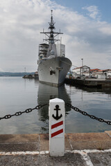 Spanish navy ship in the facilities of the military arsenal in the port of Ferrol