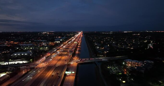 Aerial footage highway 595 Fort Lauderdale at night