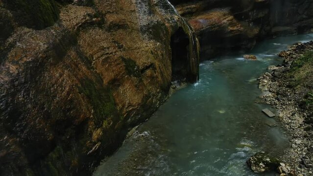 Chegem Waterfalls gorge Caucasian Mountains drone shooting nature landscapes cloudy weather mountain rivers