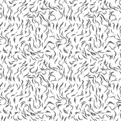 Elegant dynamic black strokes on white, seamless background. Random chaotic fluid lines and ripples print. Abstract vector pattern for textile, surface, graphic design.