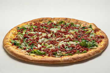 Braised escarole pizza with bacon and garlic