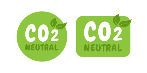 CO2 neutral labels. Zero carbon footprint, carbon emissions free, eco-friendly production. Vector graphic design