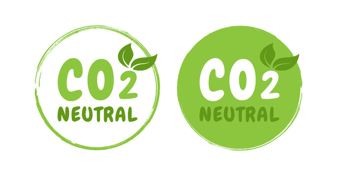 CO2 neutral labels. Zero carbon footprint, carbon emissions free, eco-friendly production. Vector graphic design