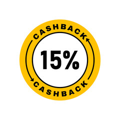 Cash back logo design. Up to 15 percent cashback. Financial services, cash back concept, money refund, investment, currency exchange. Vector illustration