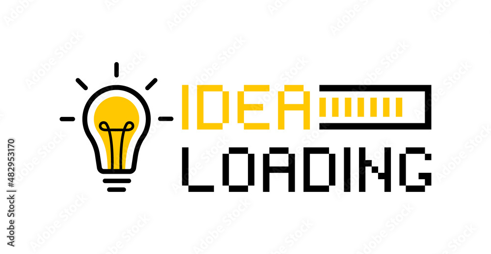 Poster idea loading concept with light bulb and loading bar. big idea, innovation and creativity. pixel sty